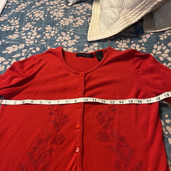 Express Red short length button down sweater - Picture 3 of 10